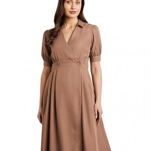Symbol Premium Women's Fit & Flare Wrap Dress  taupe