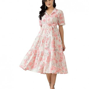 Stylum Women's Floral Printed Cotton Flared Dress pink