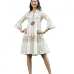 Stylum Women's Floral Printed Cotton Flared Dress white