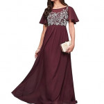 Miss Chase Women's Halter-Neck Cap-Sleeve Pleated Embellished Georgette Dress , wine