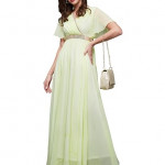 Miss Chase Women's Halter-Neck Cap-Sleeve Pleated Embellished Georgette Maxi Dress , starburst yellow