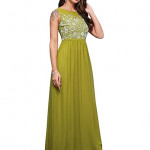 Miss Chase Women's Halter-Neck Cap-Sleeve Pleated Embellished Georgette Maxi Dress , sankefruit green