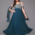 Miss Chase Women's Halter-Neck Cap-Sleeve Pleated Embellished Georgette Maxi Dress , Harbor teal