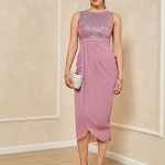Miss Chase Women's Halter-Neck Cap-Sleeve Pleated Embellished Georgette Maxi Dress , Daligha
