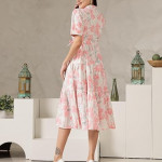 Stylum Women's Floral Printed Cotton Flared Dress pink