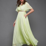 Miss Chase Women's Halter-Neck Cap-Sleeve Pleated Embellished Georgette Maxi Dress , starburst yellow