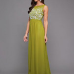 Miss Chase Women's Halter-Neck Cap-Sleeve Pleated Embellished Georgette Maxi Dress , sankefruit green