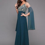 Miss Chase Women's Halter-Neck Cap-Sleeve Pleated Embellished Georgette Maxi Dress , Harbor teal