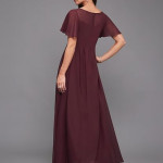 Miss Chase Women's Halter-Neck Cap-Sleeve Pleated Embellished Georgette Dress , wine