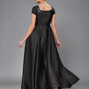Miss Chase Women's Halter-Neck Cap-Sleeve Pleated Embellished Georgette Maxi Dress , black