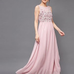 Miss Chase Women's Halter-Neck Cap-Sleeve Pleated Embellished Georgette Maxi Dress , snakefruit pink