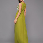 Miss Chase Women's Halter-Neck Cap-Sleeve Pleated Embellished Georgette Maxi Dress , sankefruit green