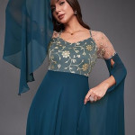 Miss Chase Women's Halter-Neck Cap-Sleeve Pleated Embellished Georgette Maxi Dress , Harbor teal