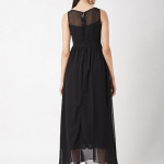 Miss Chase Women's Halter-Neck Cap-Sleeve Pleated Embellished Georgette Maxi Dress , Cherry Black
