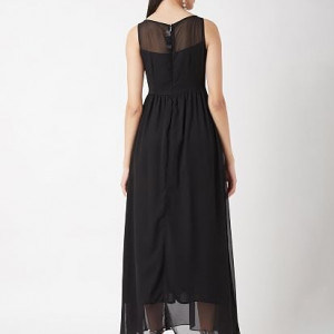 Miss Chase Women's Halter-Neck Cap-Sleeve Pleated Embellished Georgette Maxi Dress , Cherry Black