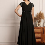 Miss Chase Women's Halter-Neck Cap-Sleeve Pleated Embellished Georgette Maxi Dress , pPlum Black