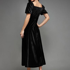 Miss Chase Women's Halter-Neck Cap-Sleeve Pleated Embellished Georgette Maxi Dress , Sapote Black