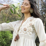 Stylum Women's Floral Printed Cotton Flared Dress white