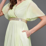 Miss Chase Women's Halter-Neck Cap-Sleeve Pleated Embellished Georgette Maxi Dress , starburst yellow