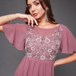 Miss Chase Women's Halter-Neck Cap-Sleeve Pleated Embellished Georgette Maxi Dress , huckleberry