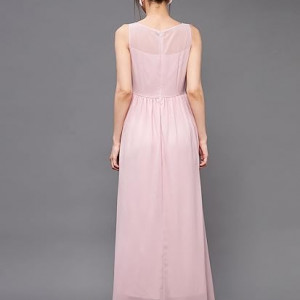 Miss Chase Women's Halter-Neck Cap-Sleeve Pleated Embellished Georgette Maxi Dress , snakefruit pink