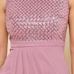 Miss Chase Women's Halter-Neck Cap-Sleeve Pleated Embellished Georgette Maxi Dress , Daligha