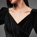 Miss Chase Women's Halter-Neck Cap-Sleeve Pleated Embellished Georgette Maxi Dress , Sapote Black