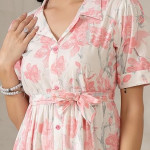Stylum Women's Floral Printed Cotton Flared Dress pink